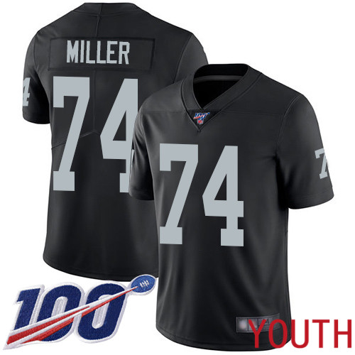 Oakland Raiders Limited Black Youth Kolton Miller Home Jersey NFL Football #74 100th Season Vapor Jersey->youth nfl jersey->Youth Jersey